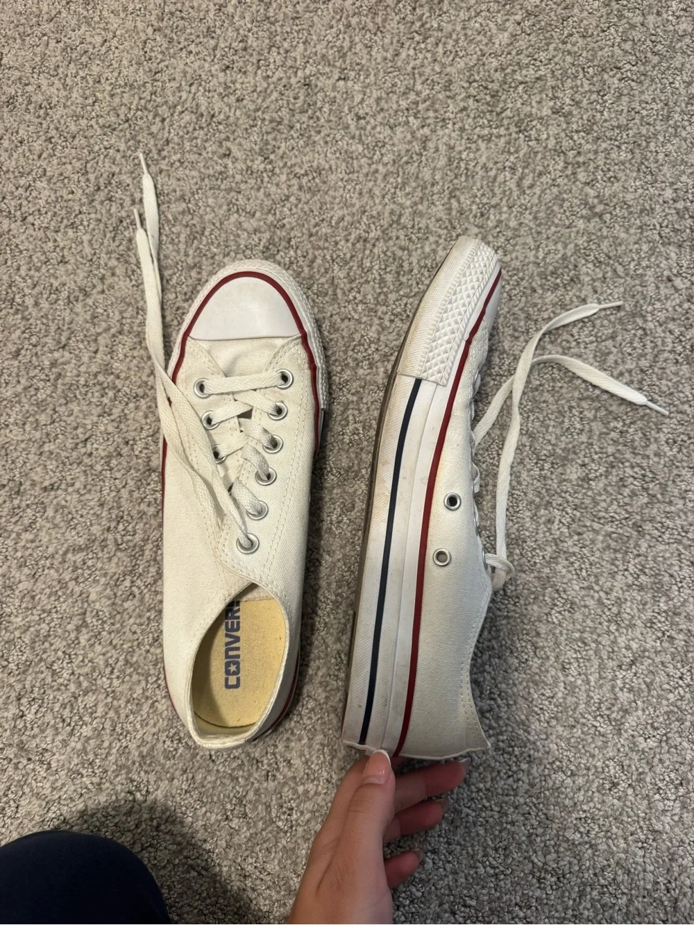 Converse White Canvas Low-Top Sneakers with Red Trim - Picture 2 of 4